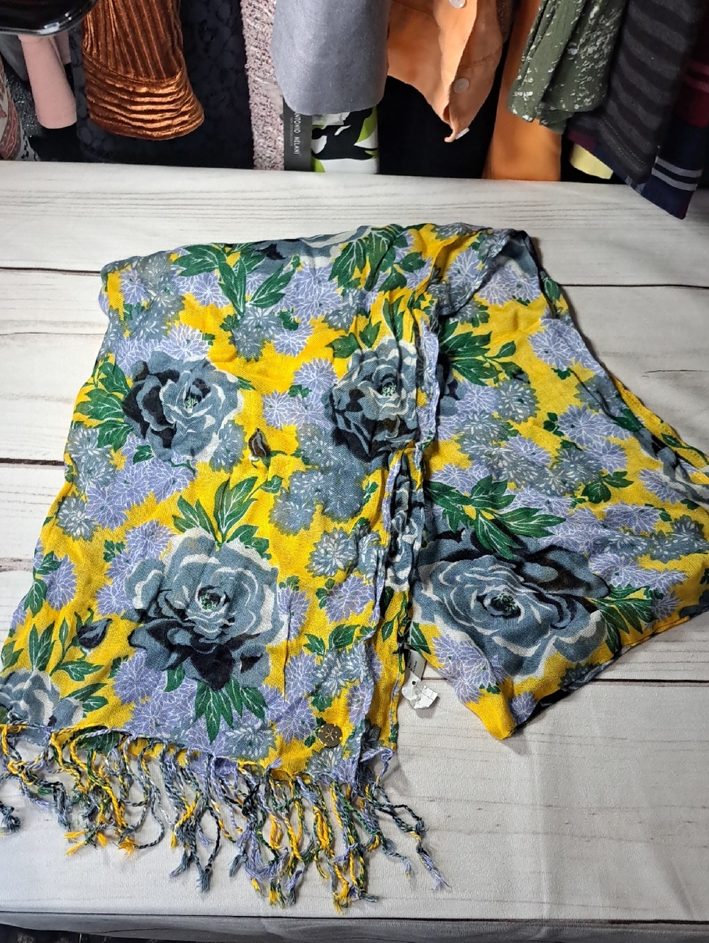 Isaac Mizrahi Lightweight Yellow, Blue & Green Floral Scarf